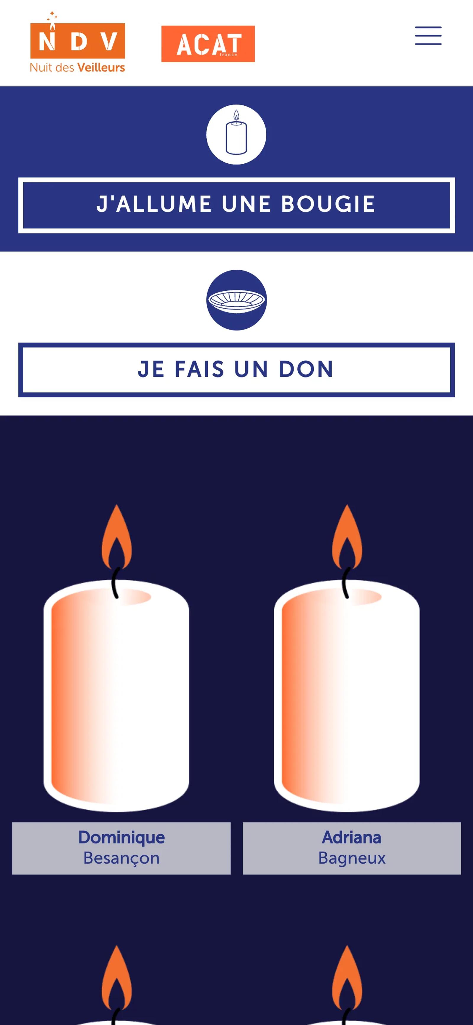 Page « J’allume une bougie » sur mobile