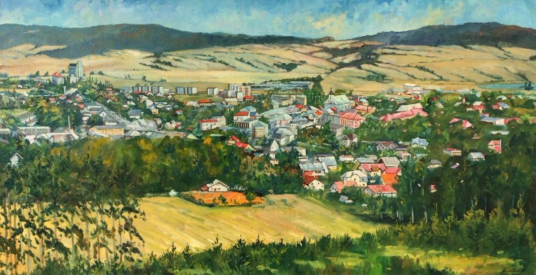 Panorama Albrechtice — olej na plátně