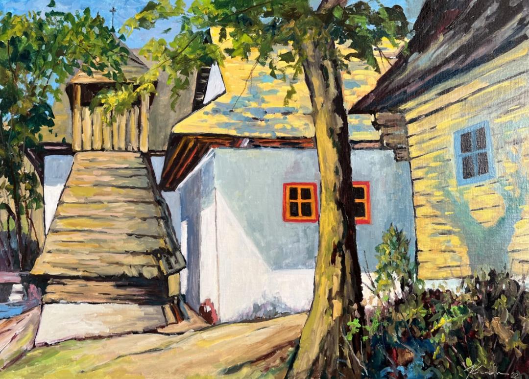Zvonice — olej na plátně