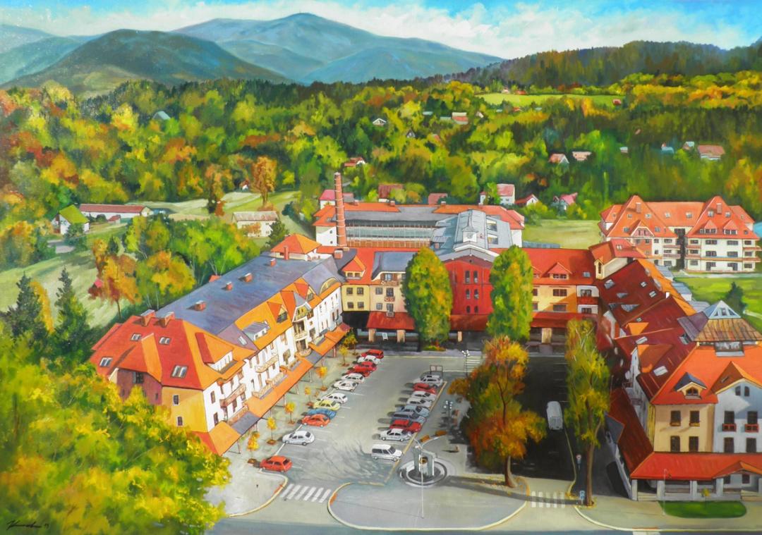 Panorama Čeladné — olej na plátně