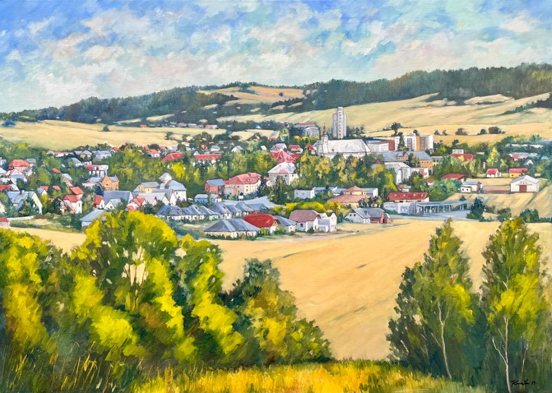 Město Albrechtice — olej na plátně