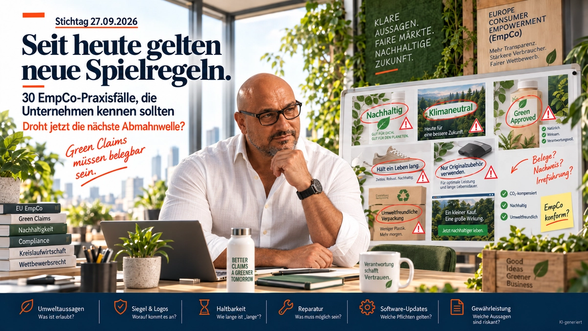 EU Richtlinie! Stichtag 27.09.2026: Seit heute gelten neue Spielregeln 30 EmpCo-Praxisfälle, die Unternehmen kennen sollten