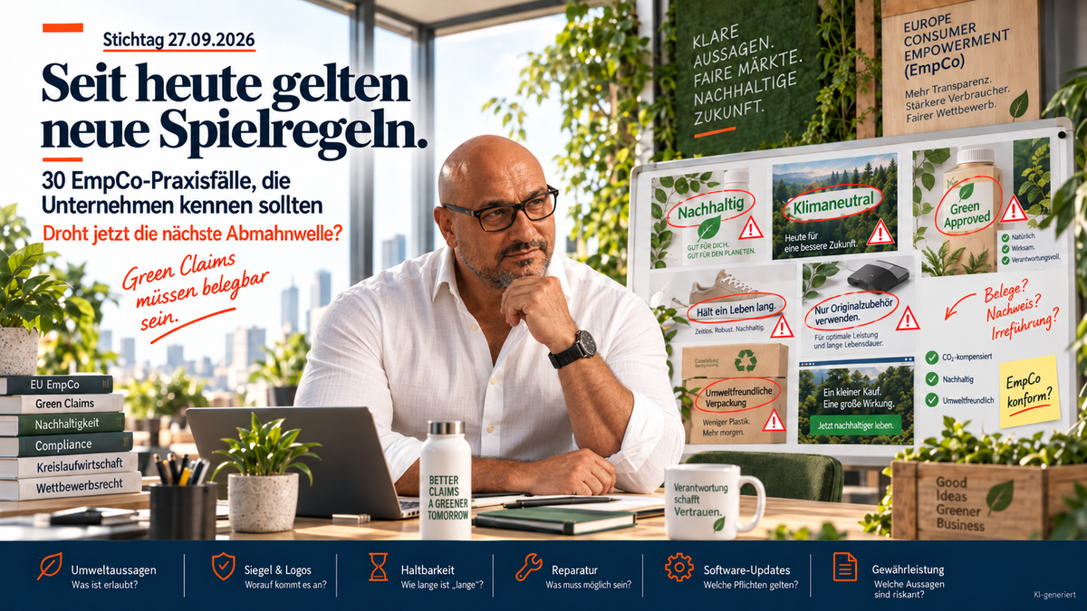 EU Richtlinie! Stichtag 27.09.2026: Seit heute gelten neue Spielregeln 30 EmpCo-Praxisfälle, die Unternehmen kennen sollten