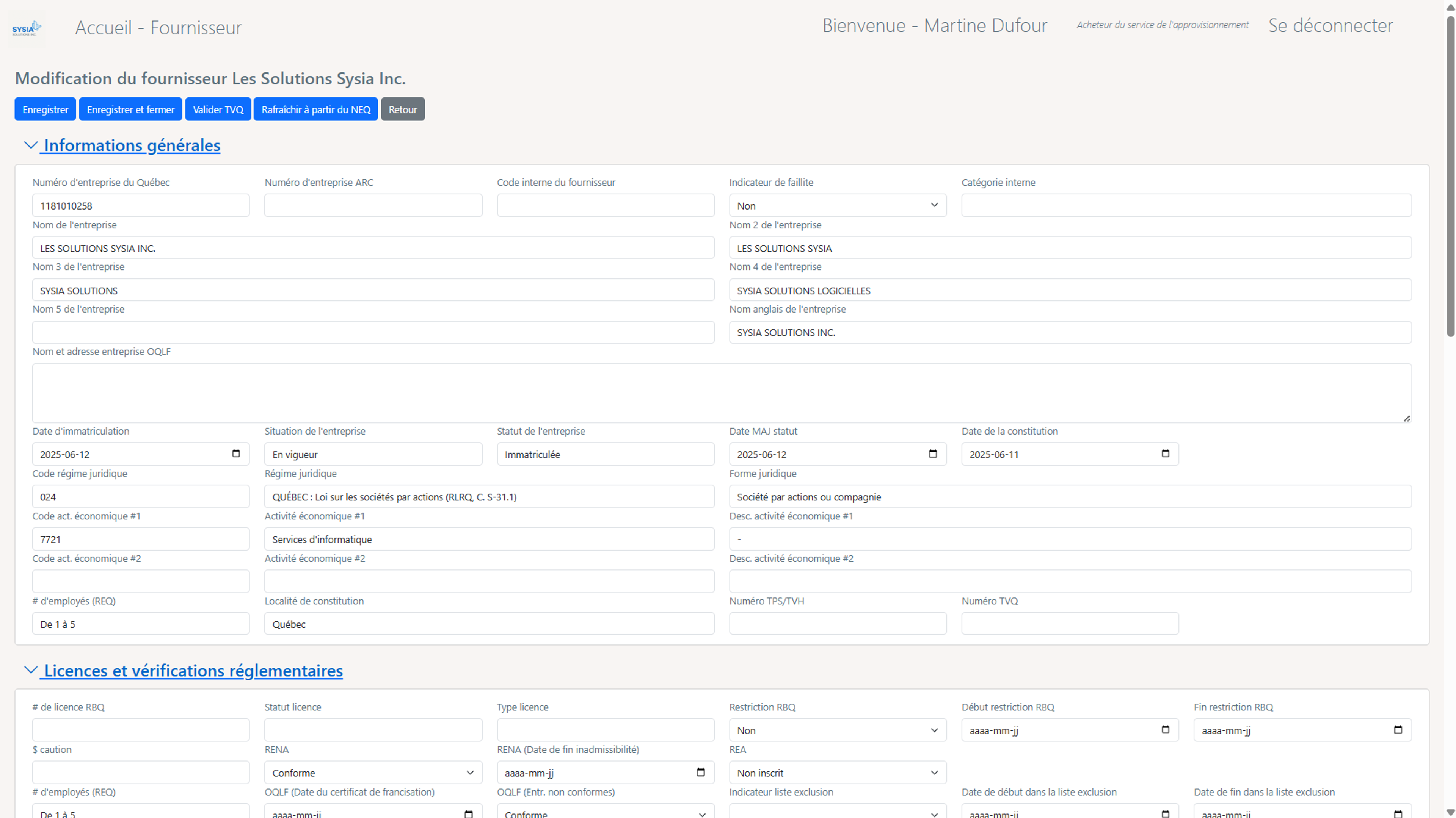 Registre des fournisseurs enrichi et automatisé