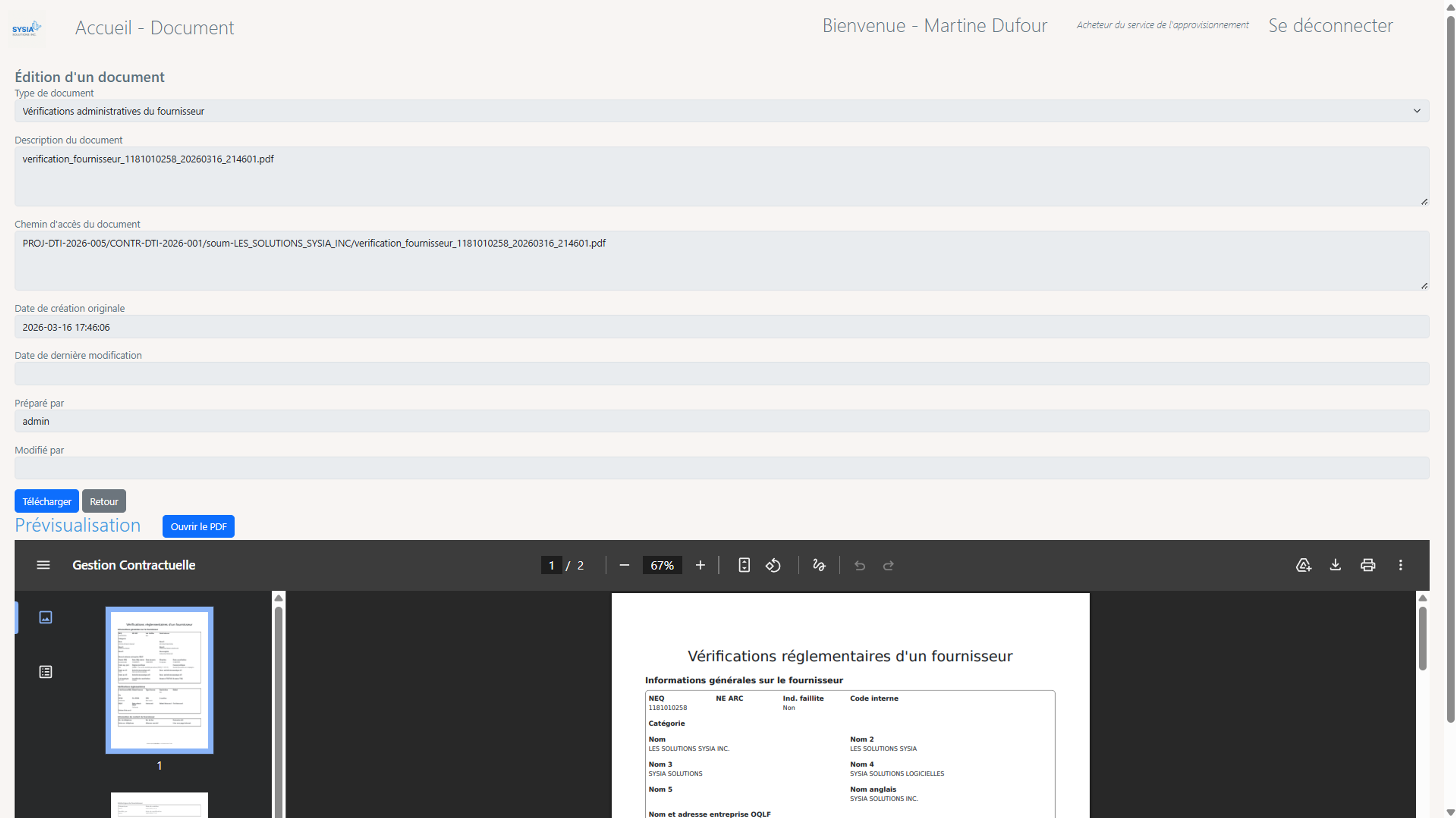 Génération automatique du rapport de vérification d’un soumissionnaire