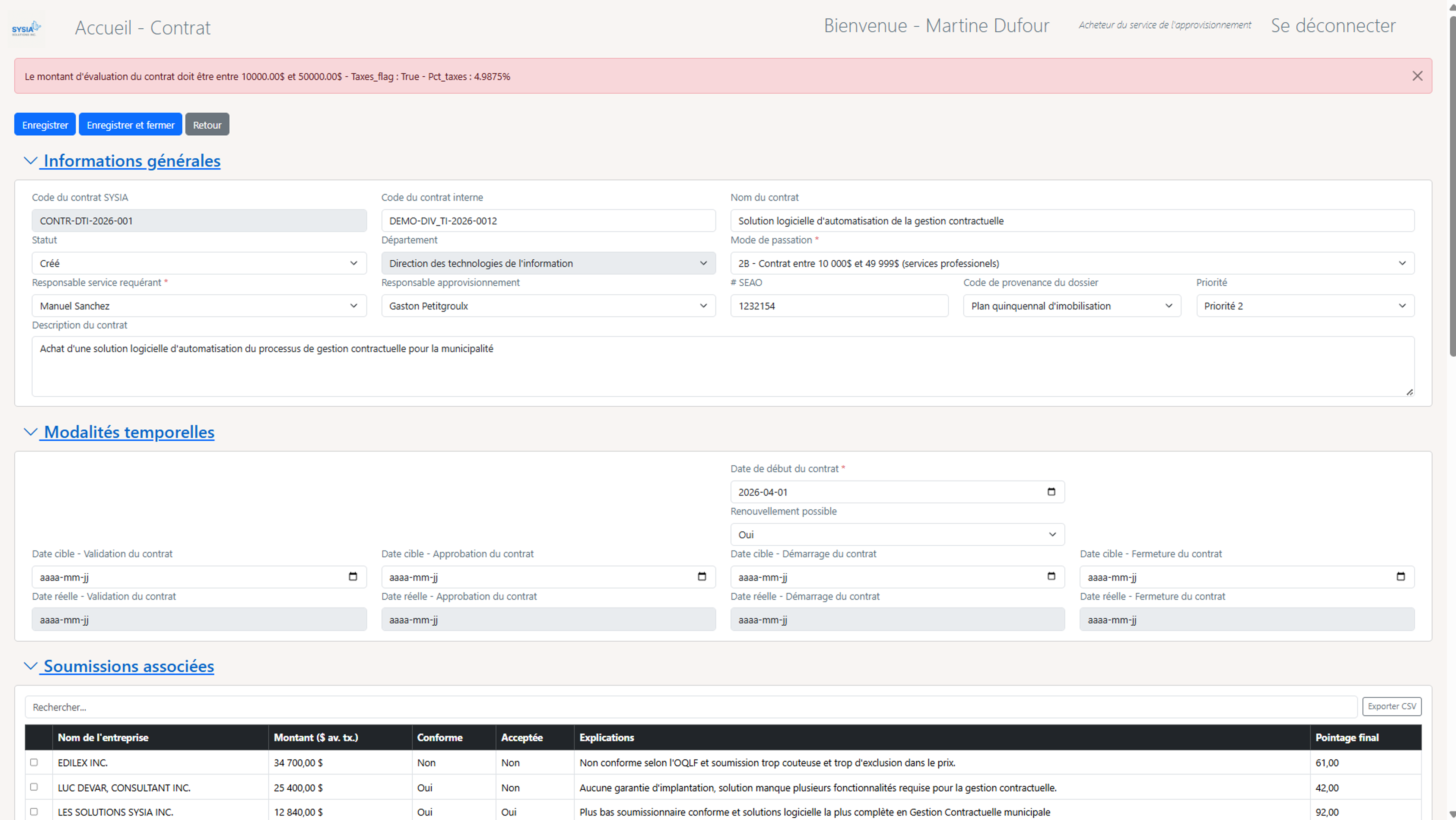 Validation des contrats et gestion des approbations