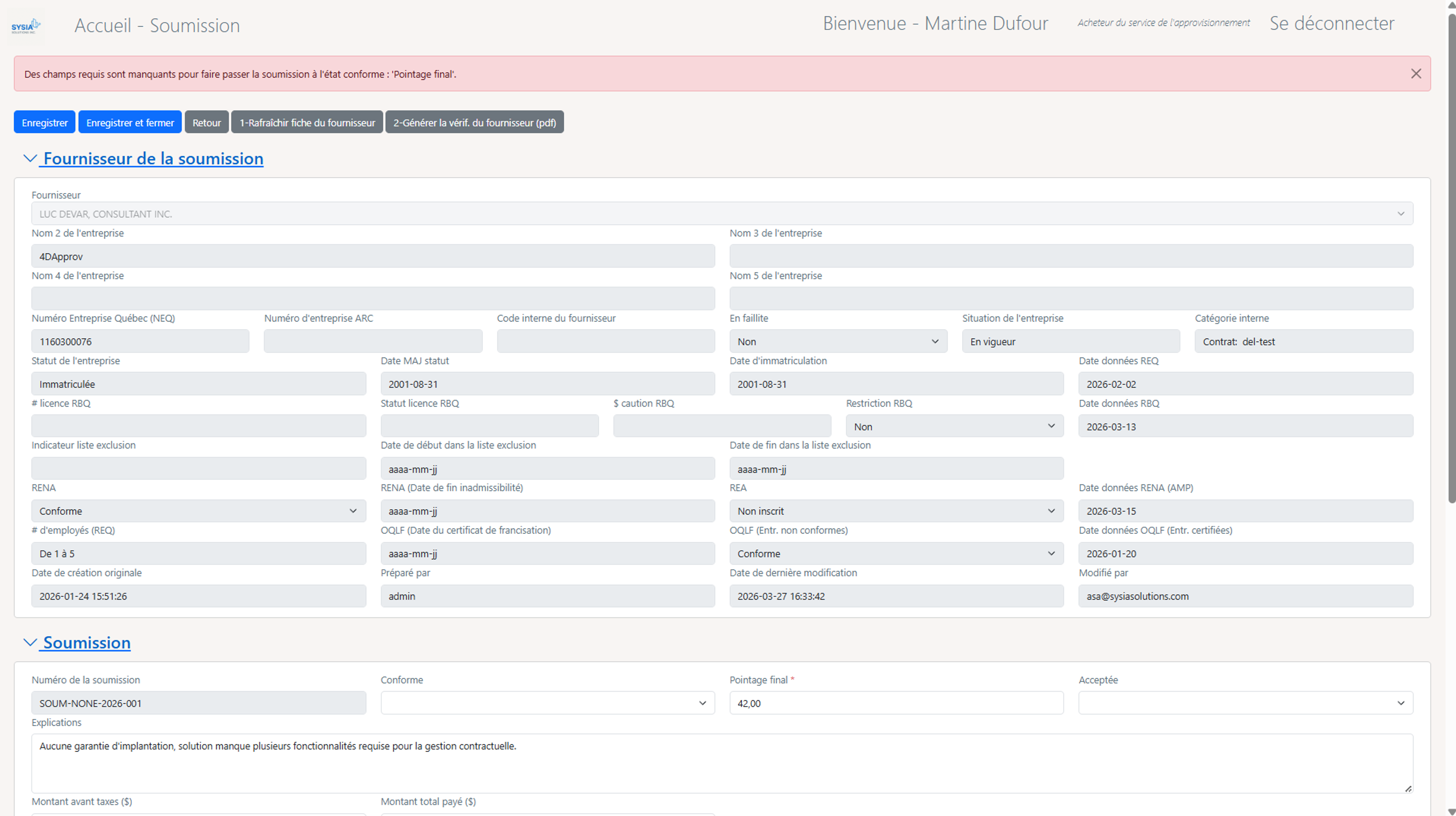 Validation automatisée de la conformité des soumissions
