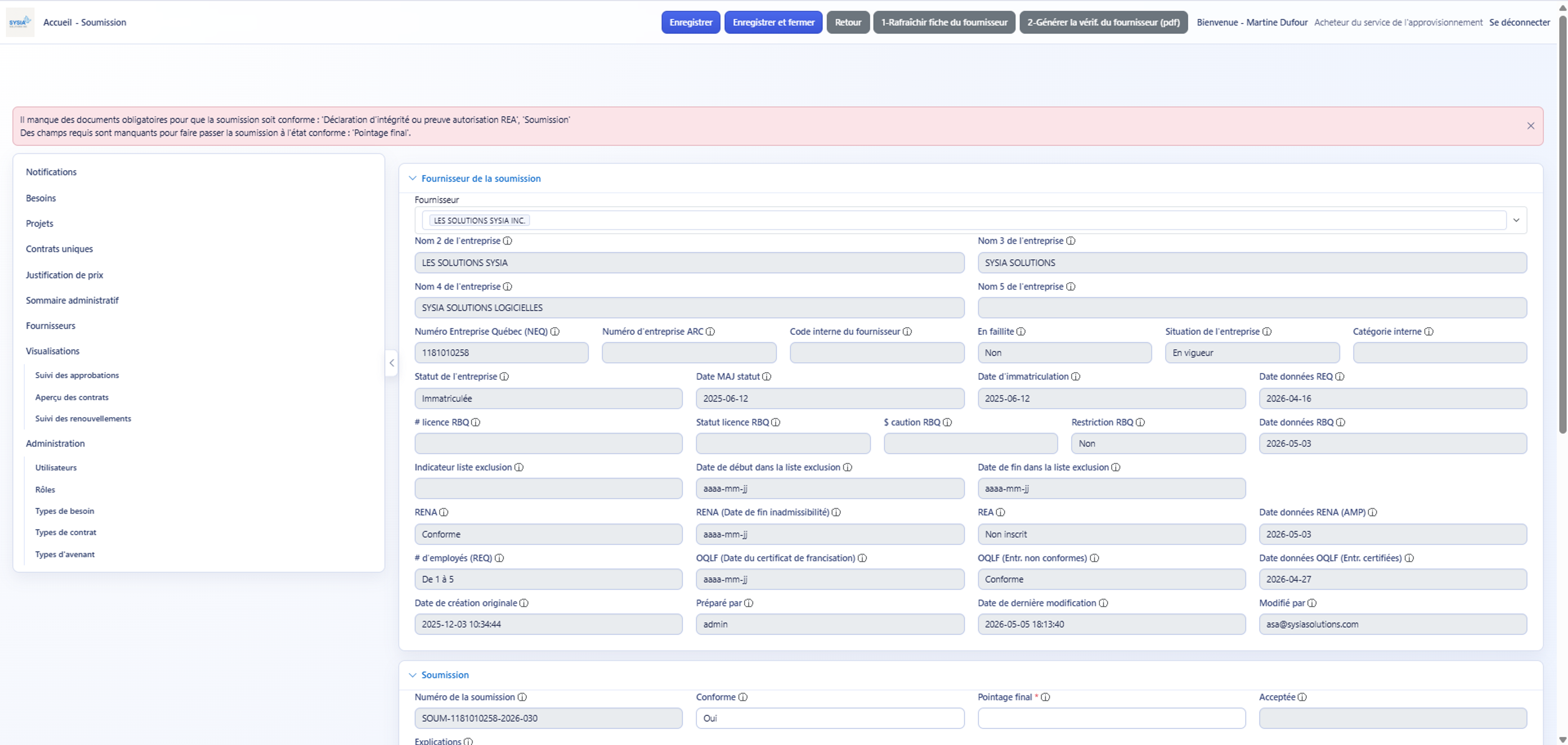 Validation automatisée de la conformité des soumissions