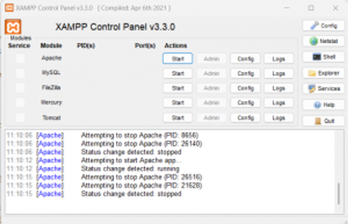 The XAMPP Control Panel