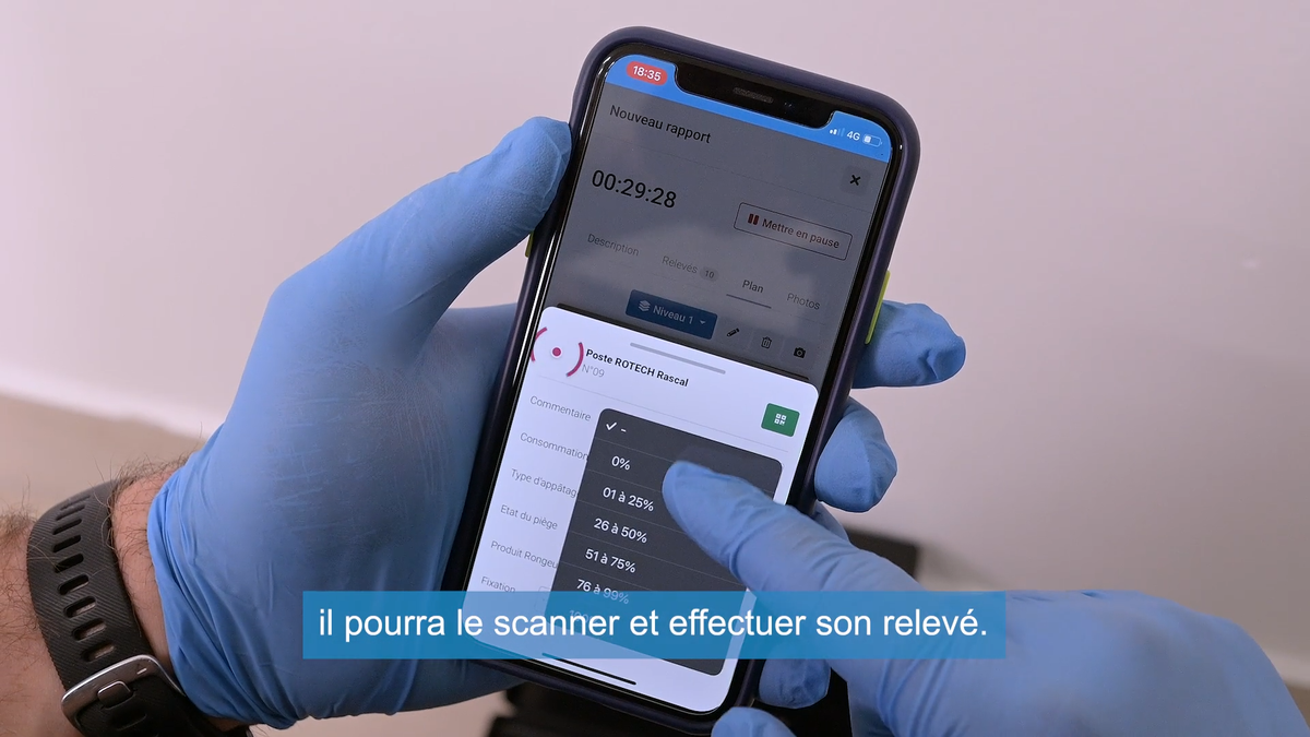 Relevé effectué depuis l'application STANN pendant une intervention