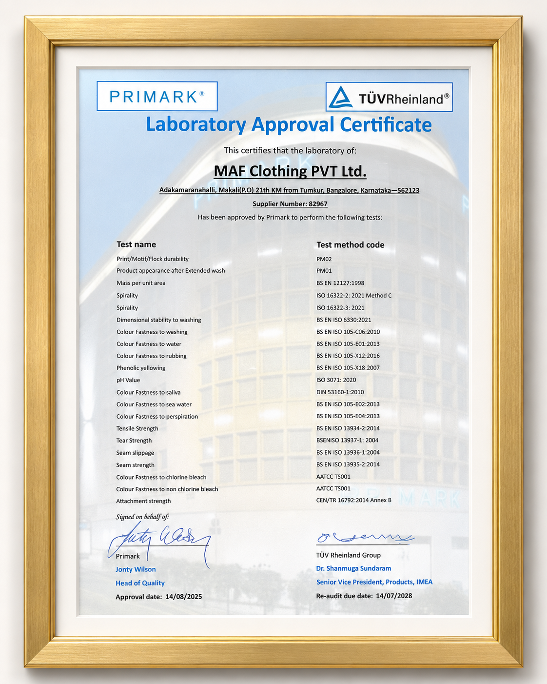 PRIMARK In-House Laboratory Accreditation - Image 1