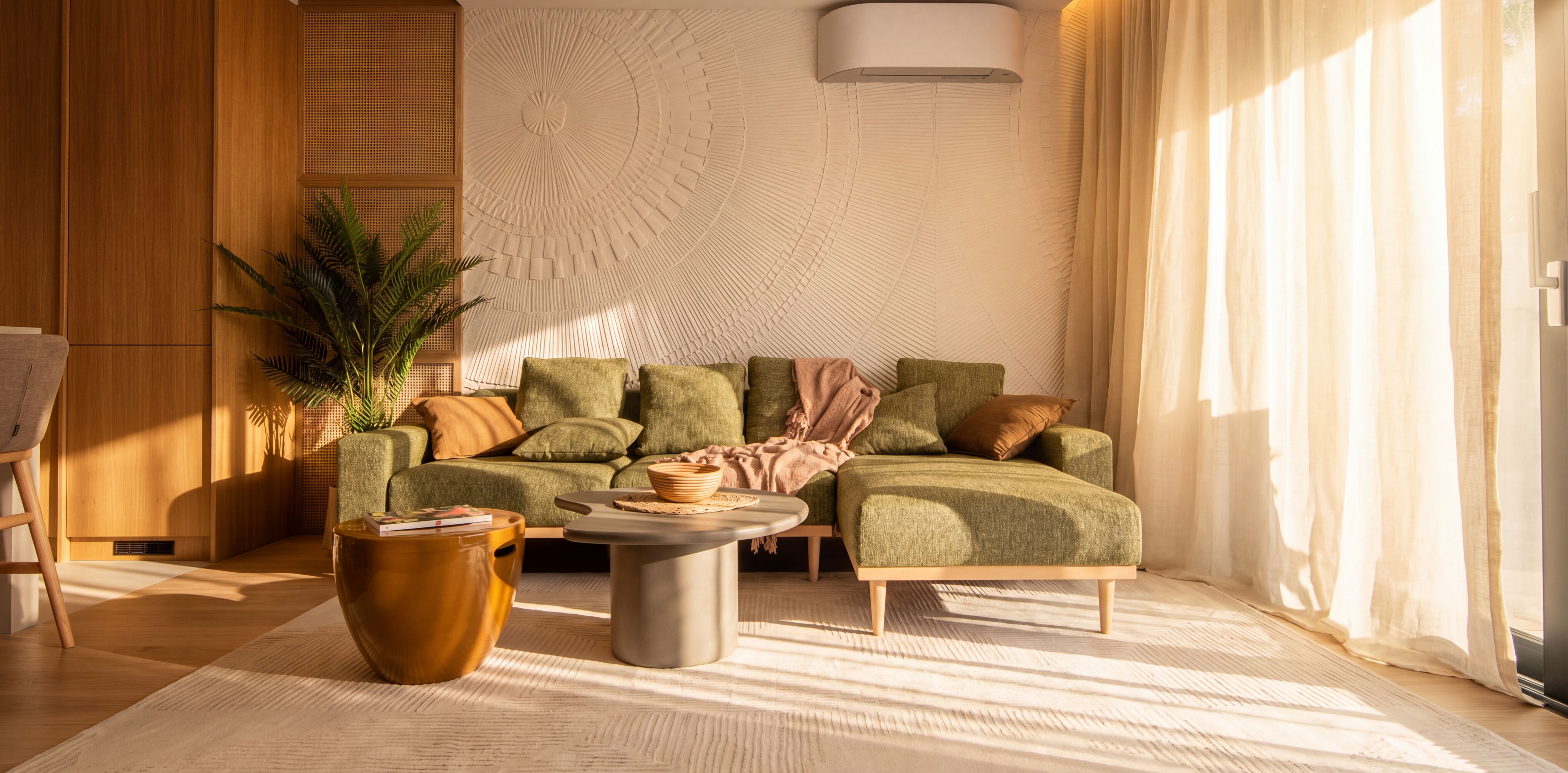 Olive branches and oak joinery in the OPUS living room