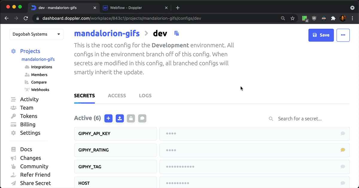 Download Secrets in YAML Format from the Dashboard