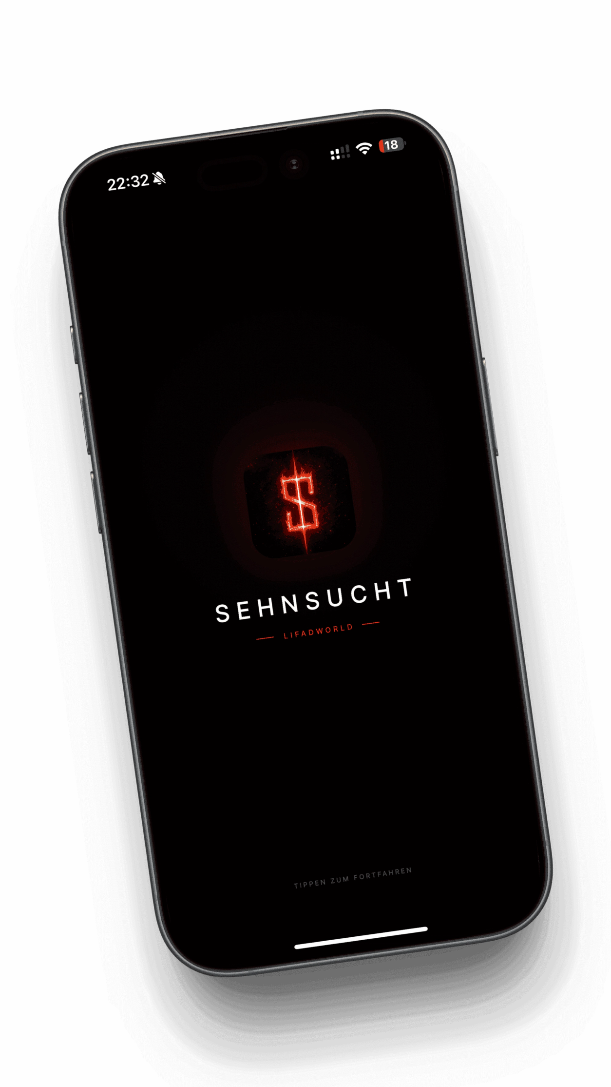 Sehnsucht App – Splash-Screen mit brennendem S-Logo