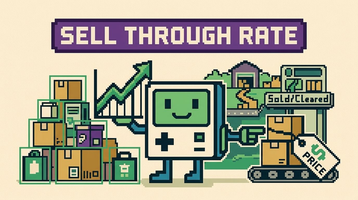 Illustration showing sell through rate concepts — Sell Through Rate The Shopify Operator's Playbook by Ottit