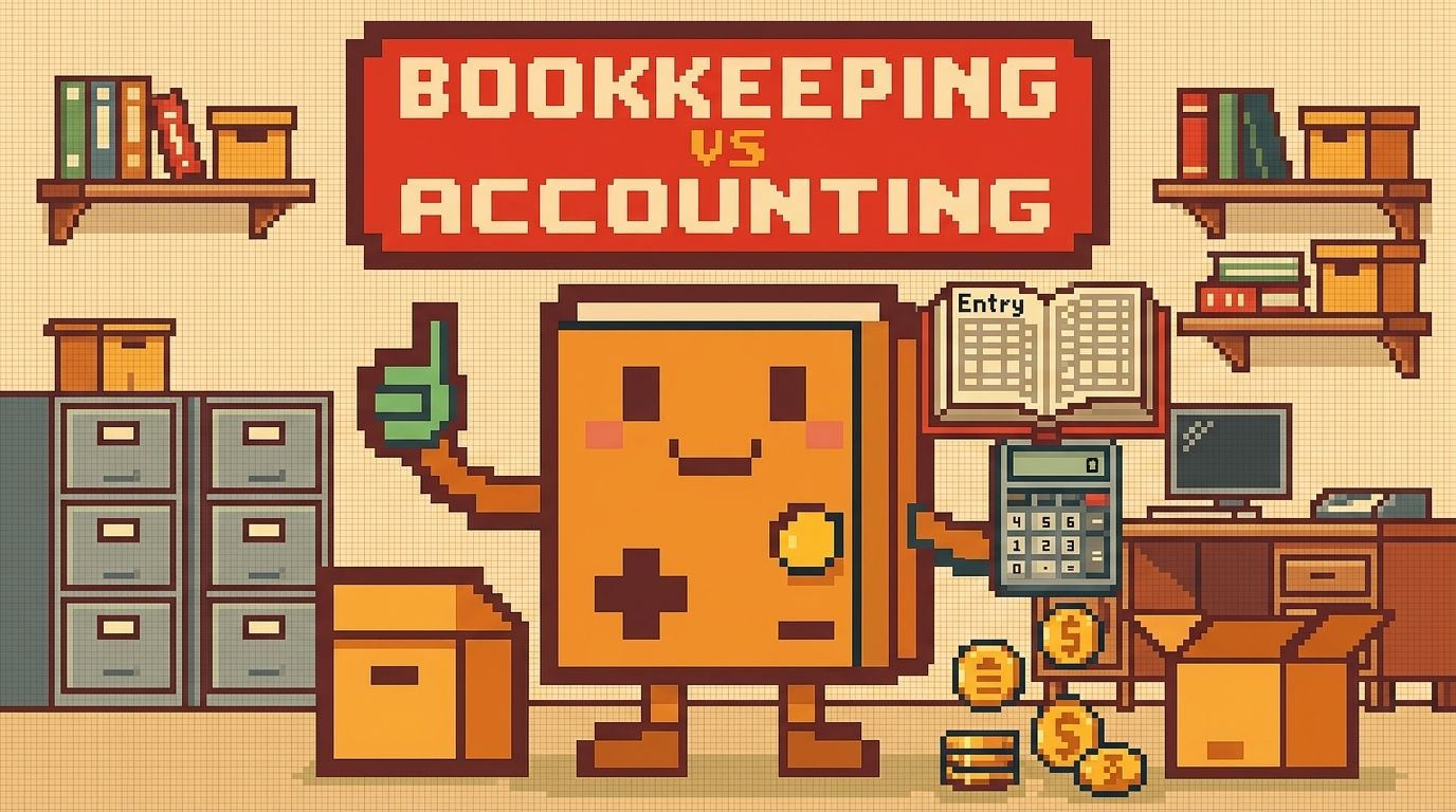 Illustration showing bookkeeping vs accounting concepts — Bookkeeping vs Accounting A Shopify Founder's Guide by Ottit