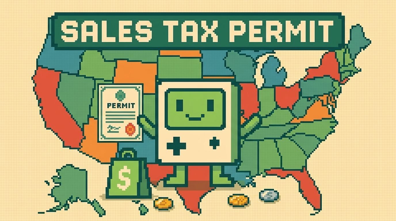 Illustration showing sales tax permit concepts — How to Get a Sales Tax Permit A Shopify Operator's Playbook by Ottit