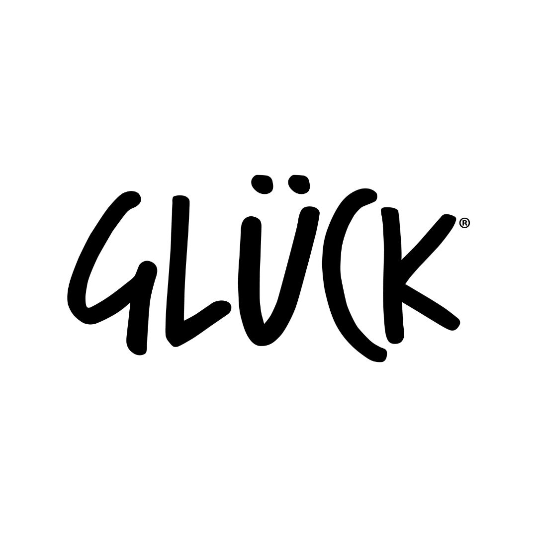 Zu sehen ist das schwarze Logo Marmeladenmarke GLÜCK.
