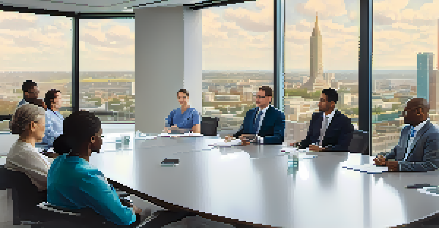 A diverse group of healthcare stakeholders discussing pharmaceutical value assessment in a bright meeting room.