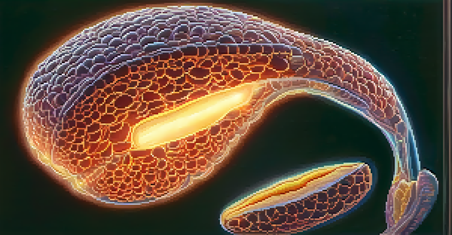 A realistic depiction of a pancreas with a glowing aura, symbolizing its essential role in blood sugar regulation against a dark background.