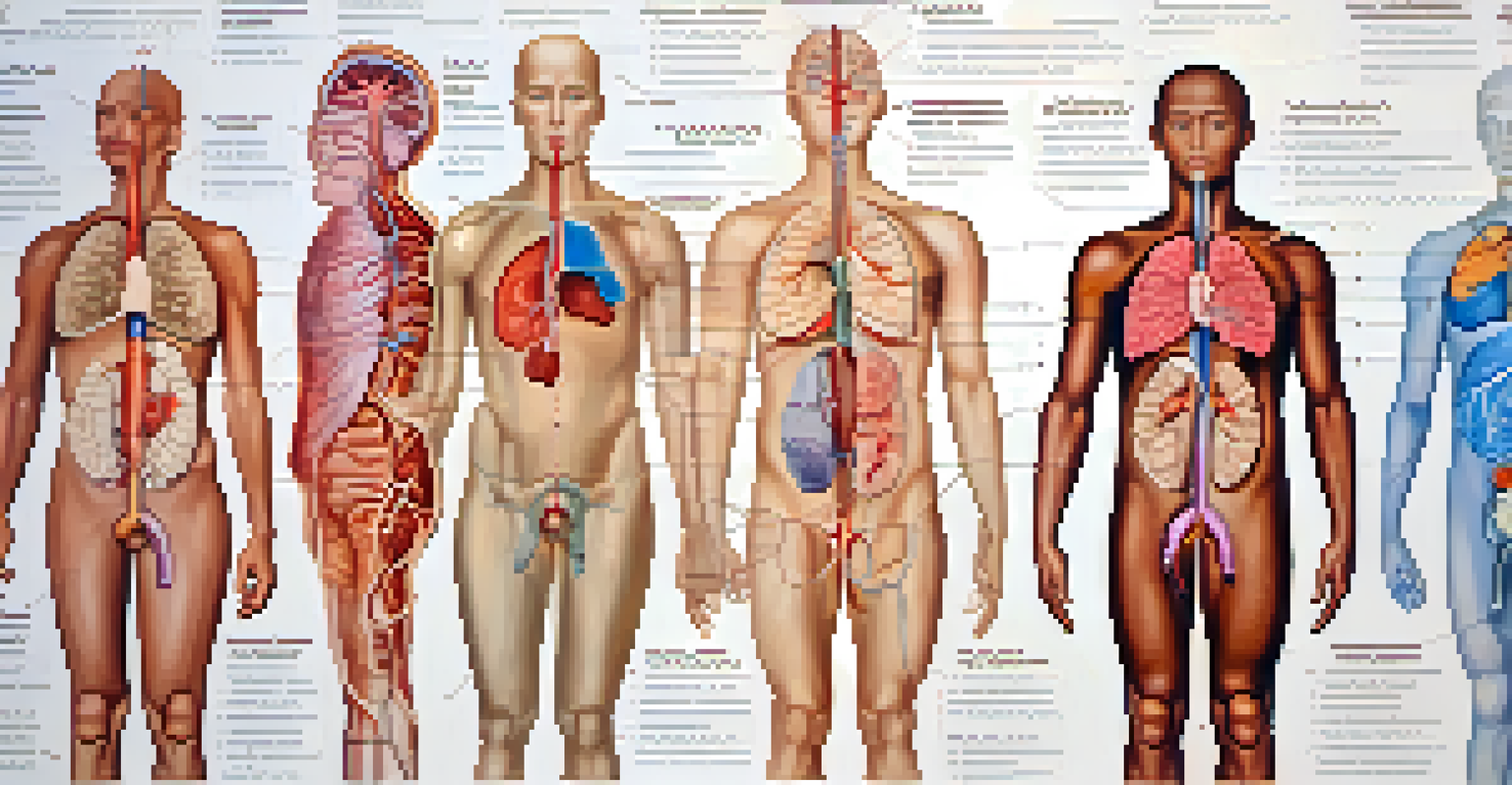 An artistic illustration of the human endocrine system with labeled glands and hormones.