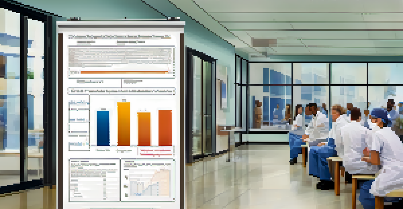 A close-up view of a cost-effectiveness analysis chart with annotations, set against a blurred healthcare facility background.