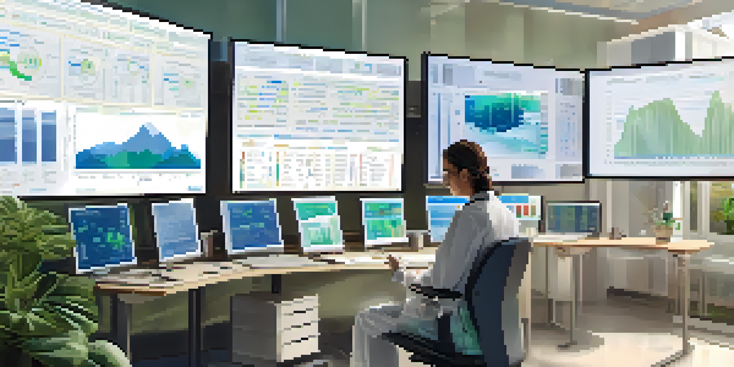 A healthcare professional working with epidemiological data on a computer in a bright office, surrounded by plants and medical literature.