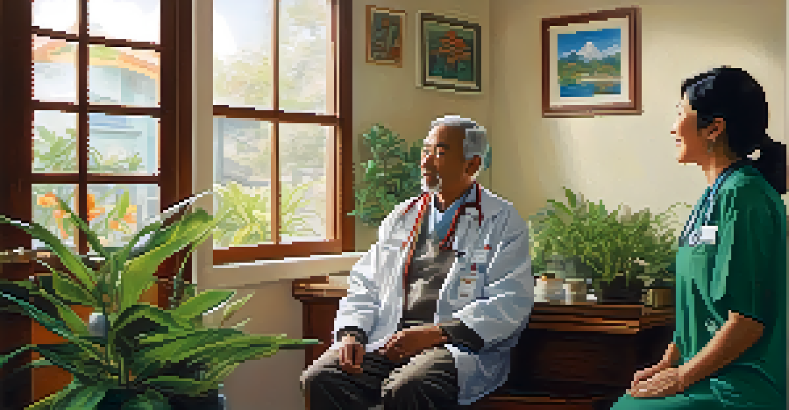 A healthcare provider conversing with a patient in a cozy clinic room, highlighting cultural understanding.