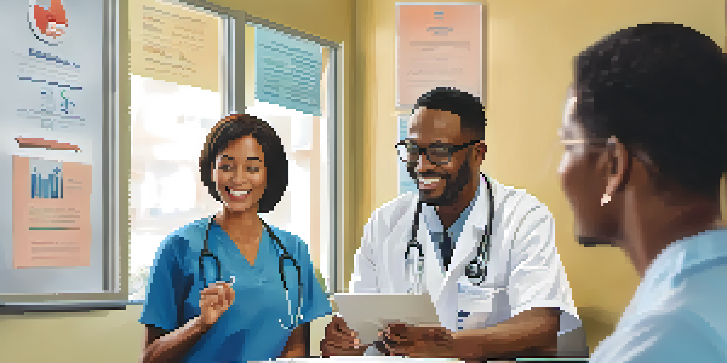 A healthcare consultation room with a patient and provider discussing health information, highlighting engagement and education.