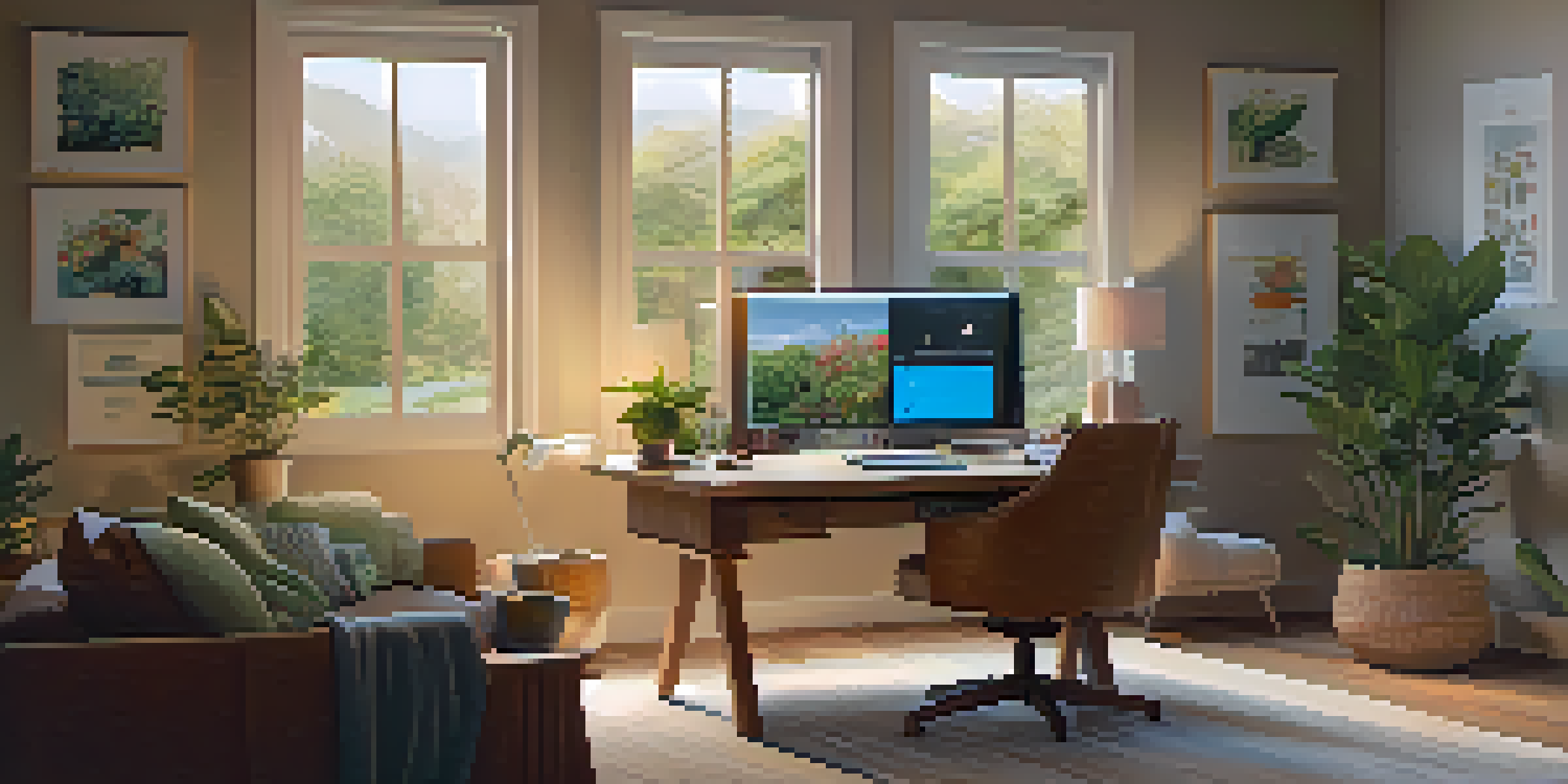 A person sitting in a cozy home office, consulting a doctor via video call on their laptop, surrounded by health books and a garden view.