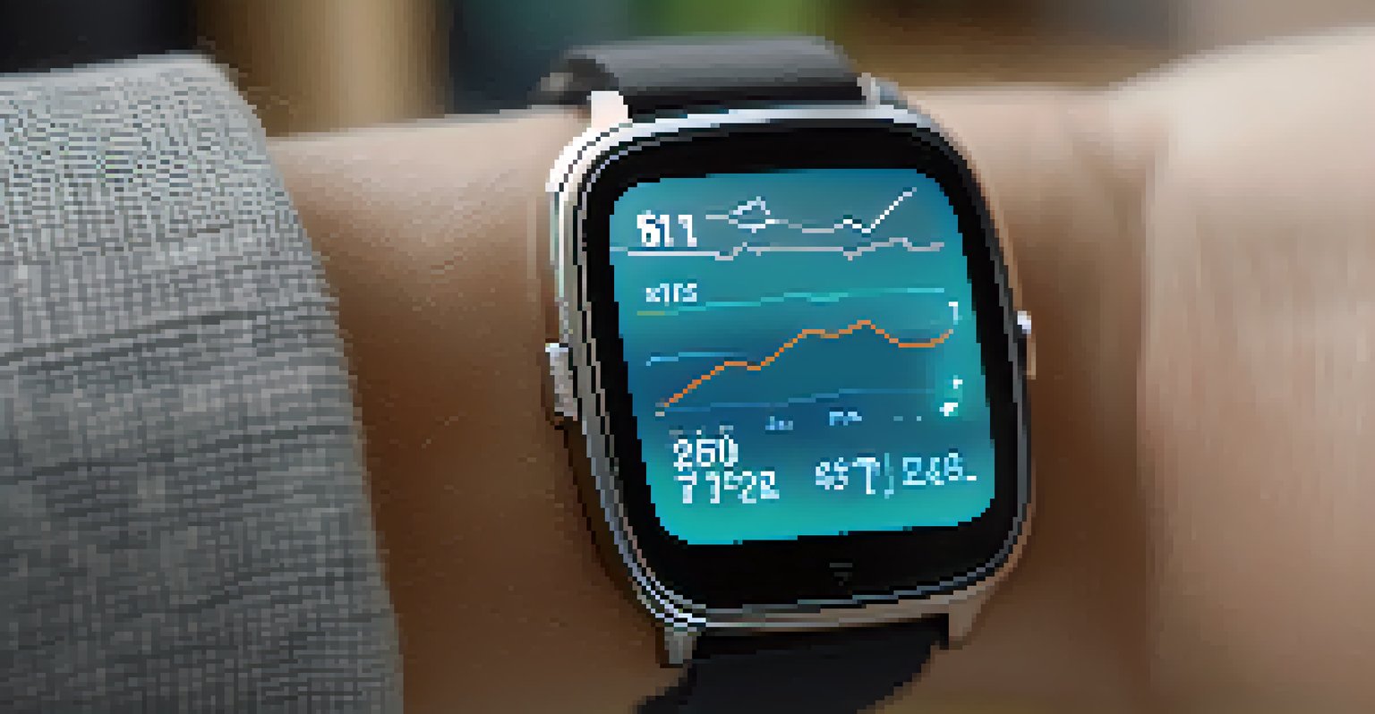 A close-up of a smartwatch displaying health metrics on a person's wrist in a home setting.