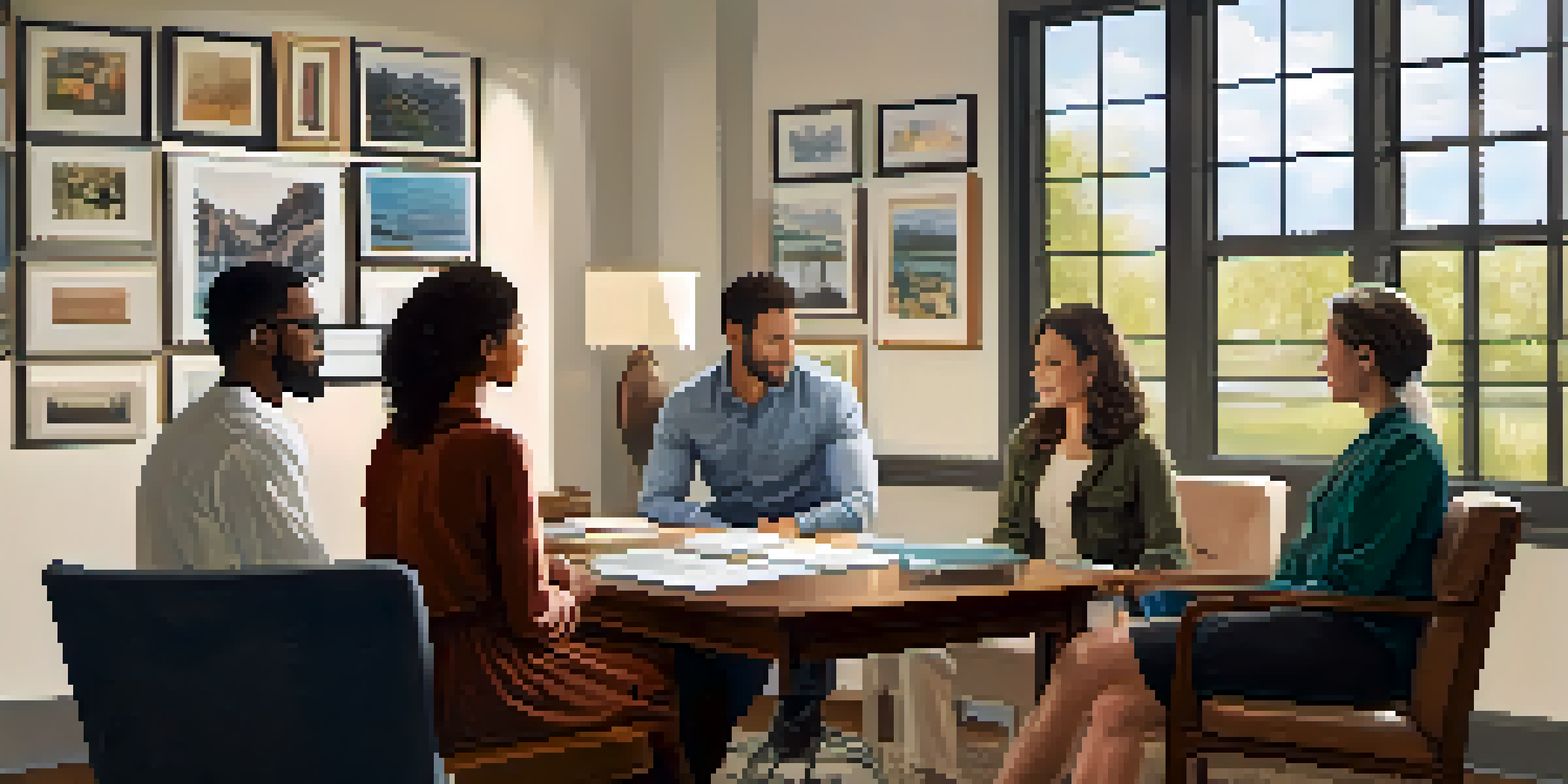 A genetic counselor in a cozy office discussing genetic testing options with a family, surrounded by warm lighting and personal touches.