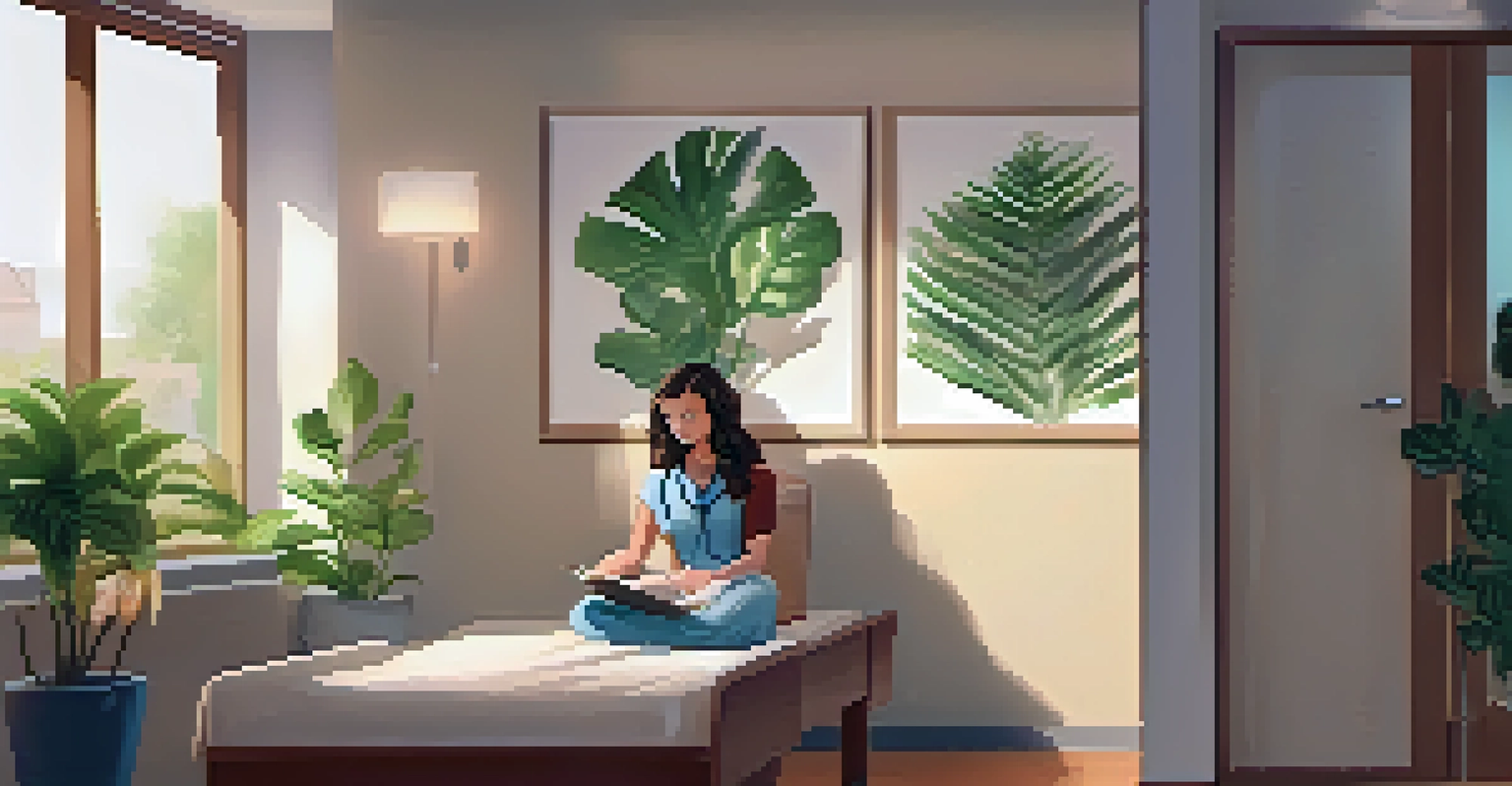 A healthcare provider and patient engaged in a conversation in a cozy clinic room.