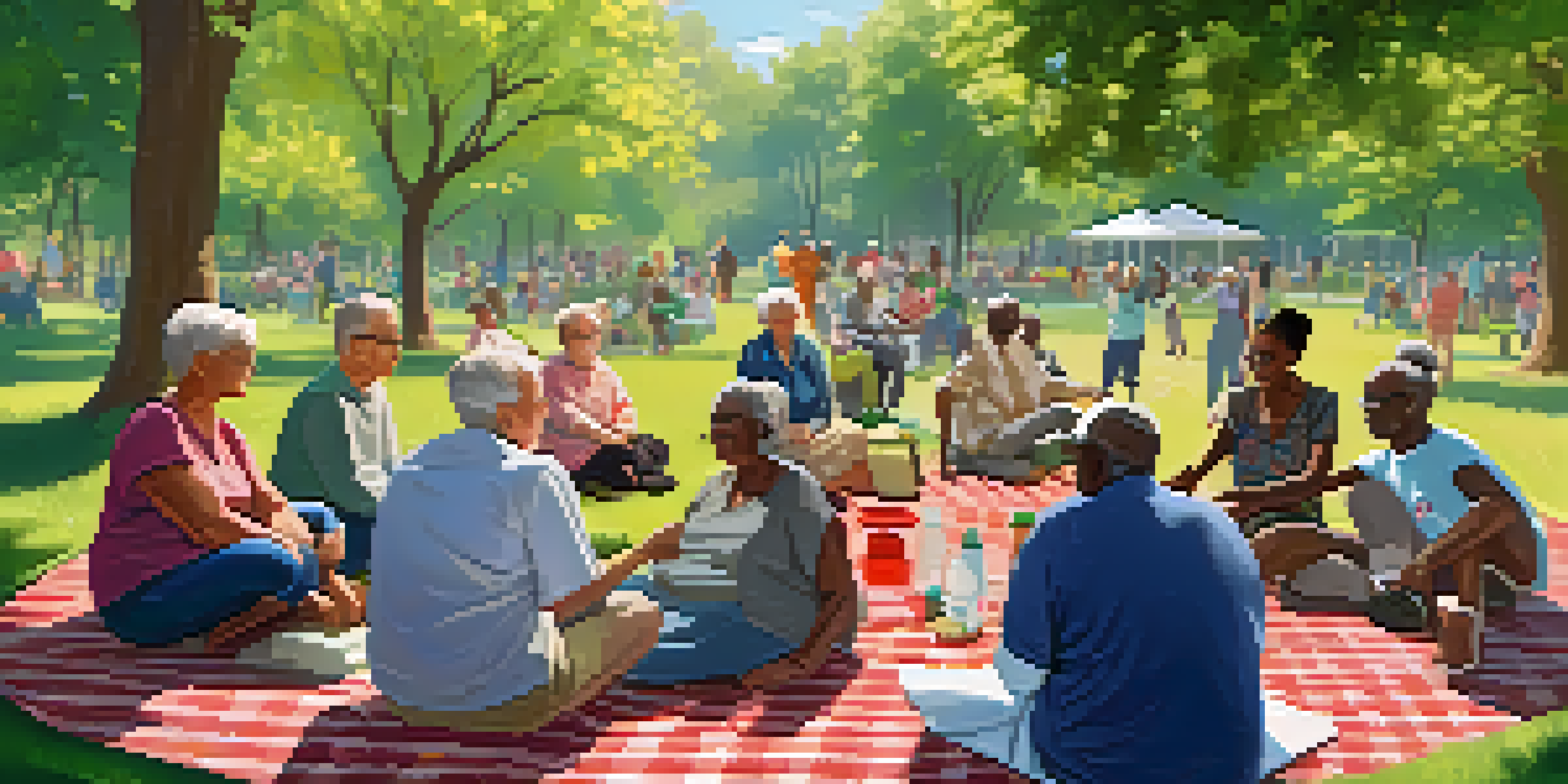 A group of older adults participating in a community health workshop about vaccinations in a sunny park, with a healthcare professional demonstrating techniques.
