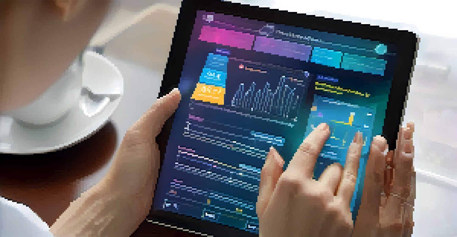 A patient using a tablet to interact with a digital health app, showing colorful charts and diagrams on the screen.