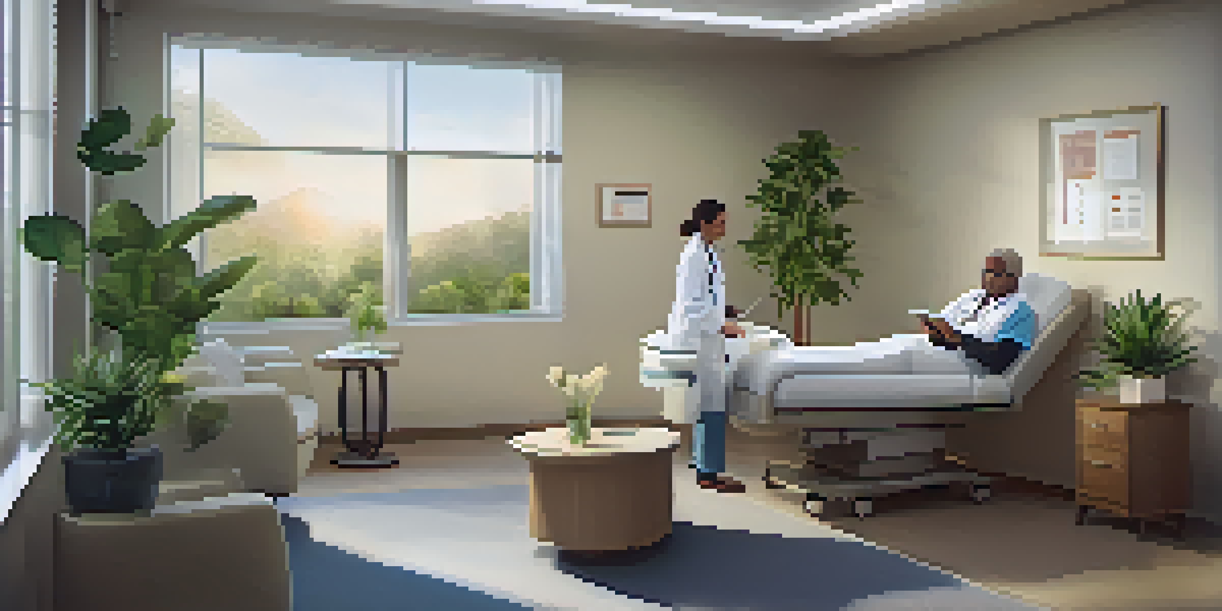 A healthcare provider discusses health information with a patient in a modern clinic, showcasing a patient-centered care environment.