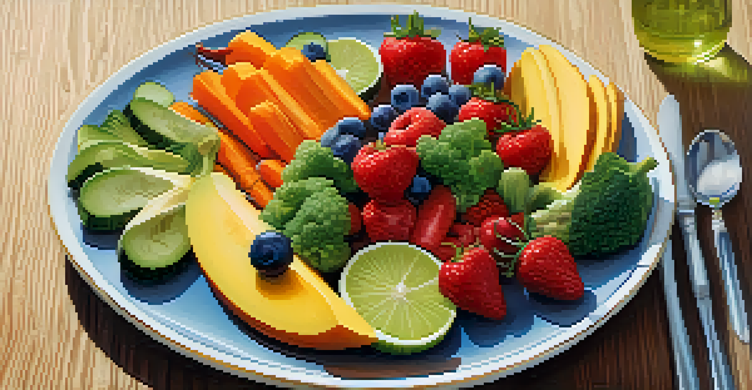 A close-up view of a colorful plate of healthy food arranged artistically, emphasizing mindful eating.