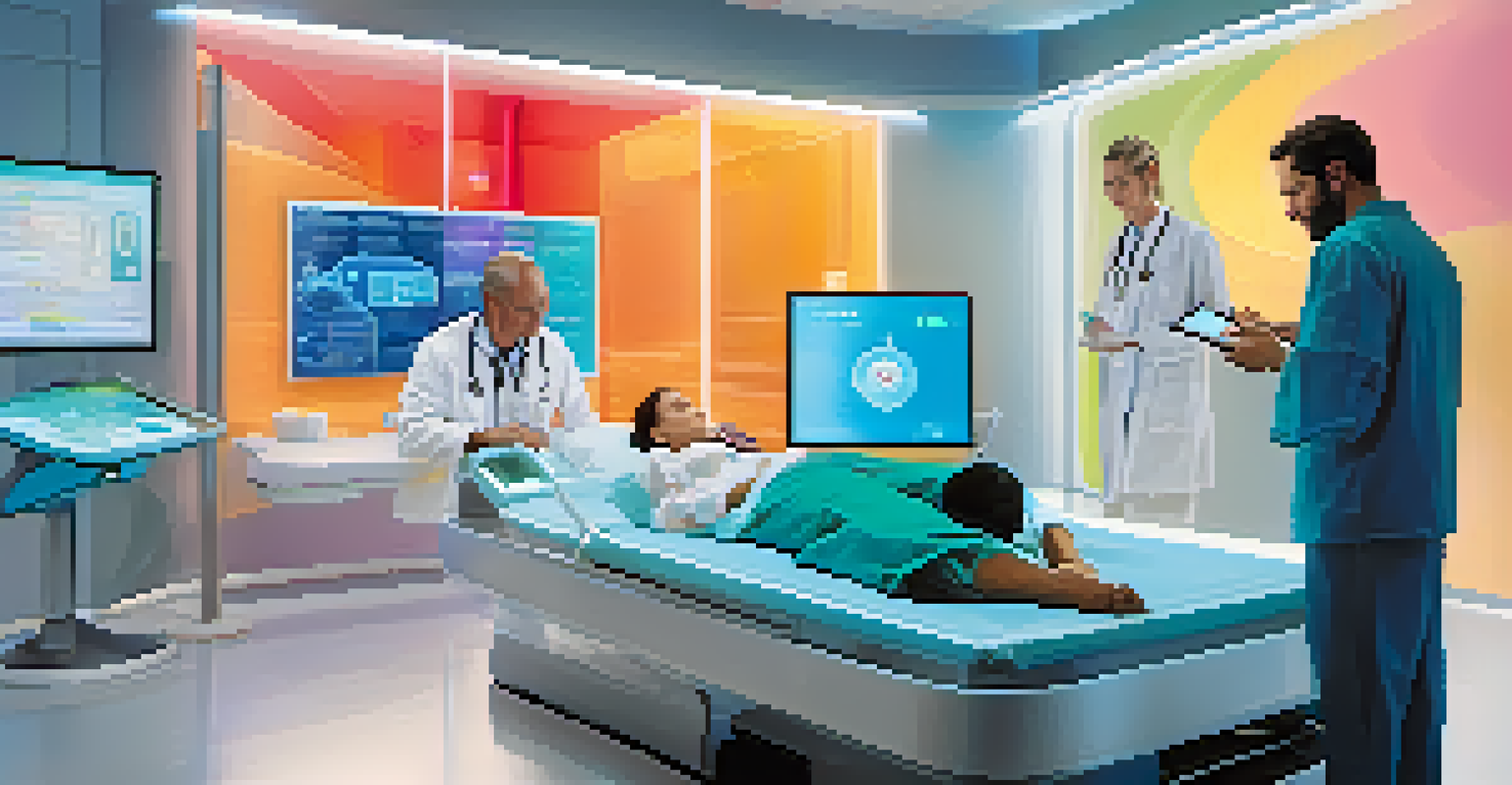 A patient using a tablet for telehealth services in a modern healthcare setting with advanced technology.