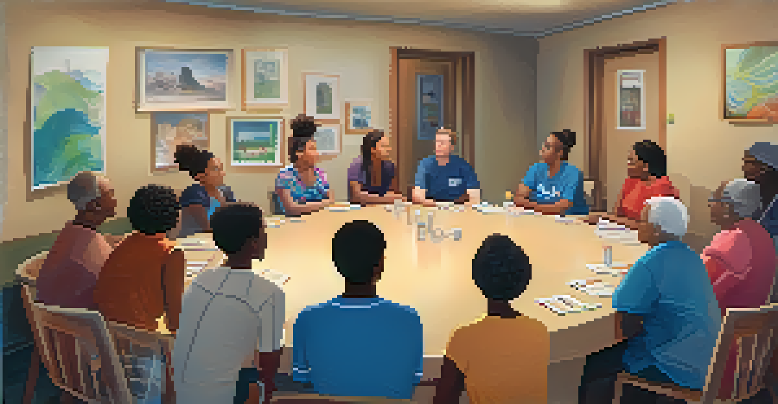 A group of people sitting in a circle in a cozy room, sharing their experiences about managing chronic diseases.