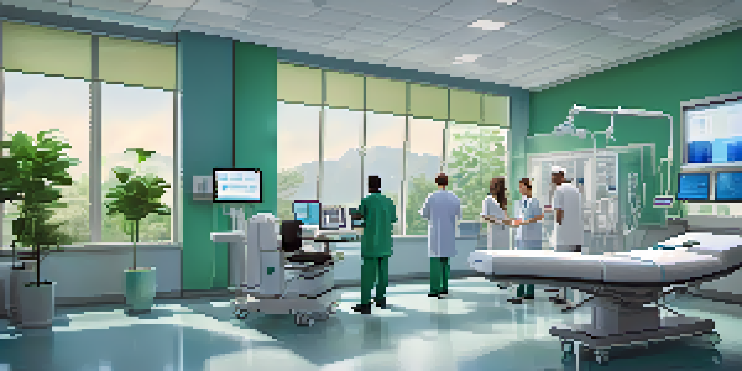 A diverse group of healthcare professionals analyzing patient data on digital tablets in a modern, well-lit healthcare setting.
