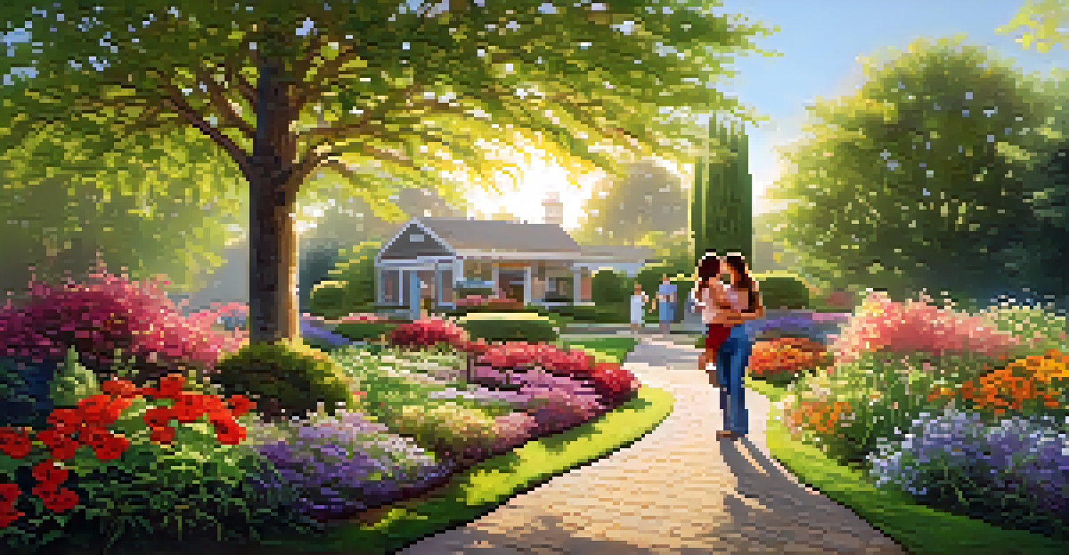 A peaceful garden scene with a family enjoying time together, symbolizing hope and healing amidst nature.