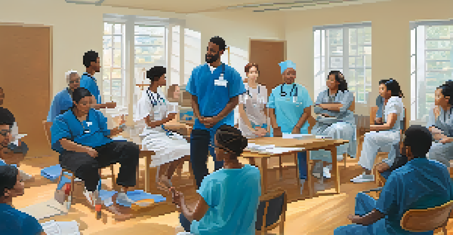 Healthcare providers participating in a workshop, role-playing culturally sensitive communication techniques in an engaging environment.