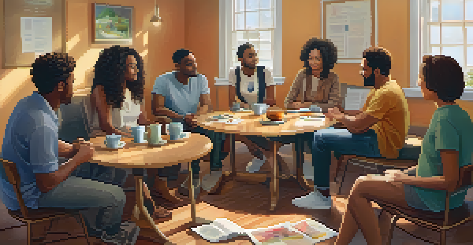 A group of people sitting in a circle during a support group meeting, sharing their experiences.