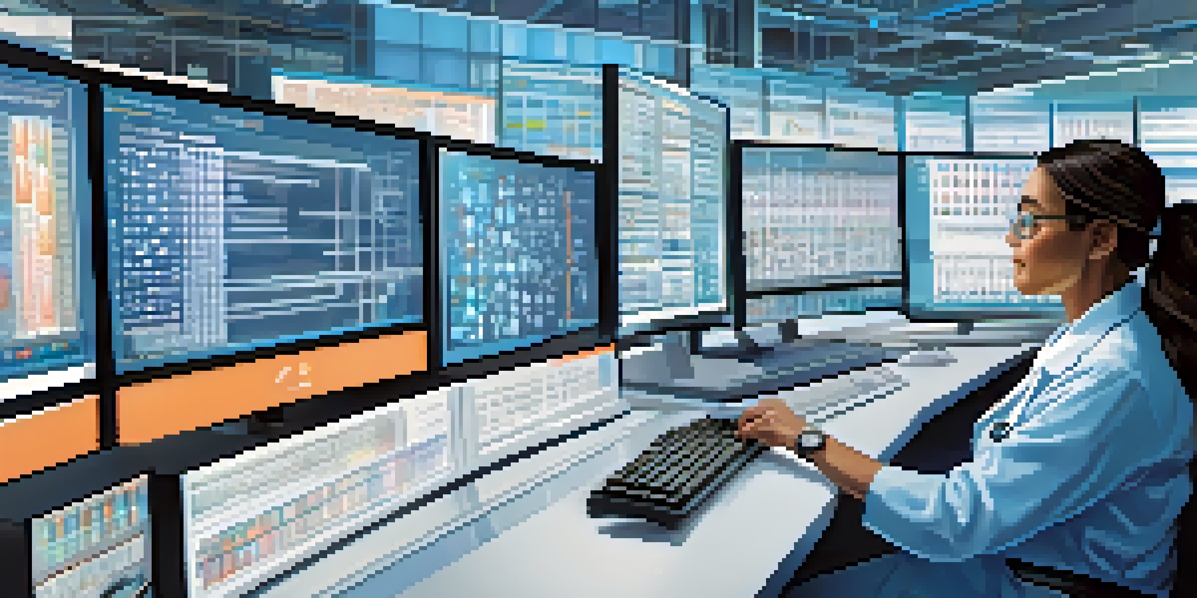 A scientist in a laboratory analyzing genomic data on a computer screen with advanced equipment around her.