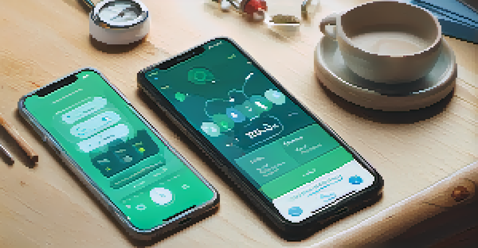 A smartphone showing a mobile health application for tracking medication schedules, placed on a wooden table with health-related items around it.