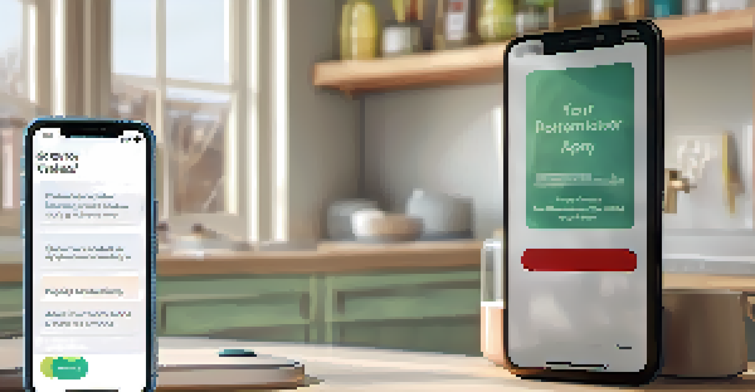 A close-up of a smartphone displaying a medication reminder app in a cozy home setting with natural light.
