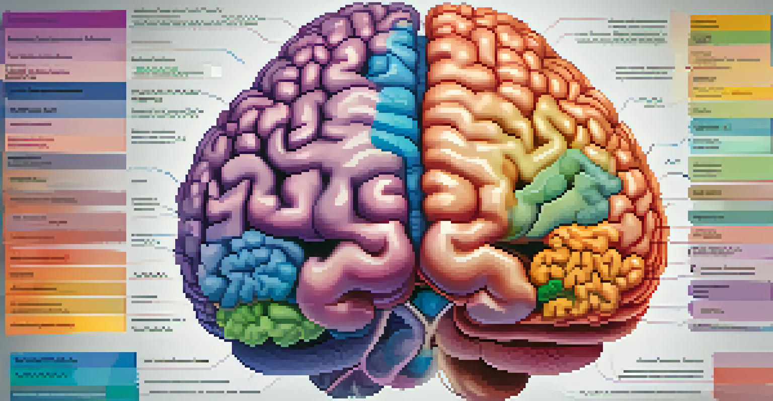 A detailed illustration of a human brain with labeled regions related to addiction.