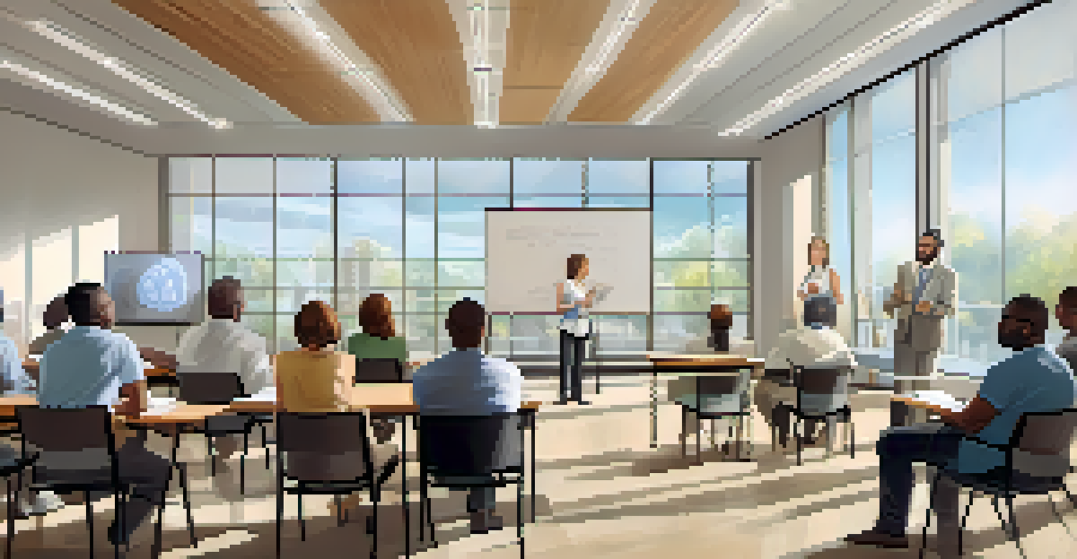 Employees attending a wellness workshop on stress management led by an occupational health nurse in a bright conference room.