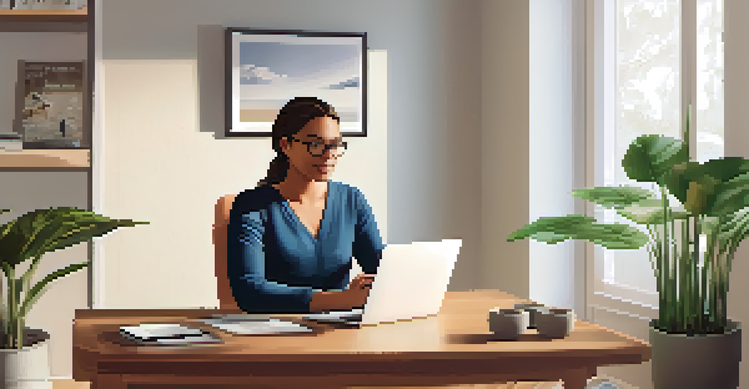 A virtual therapy session with a therapist on a laptop screen, showing a calming room ambiance.