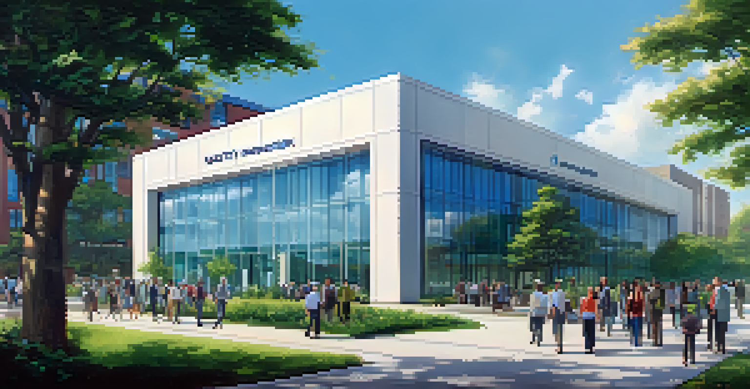 A modern regulatory agency building surrounded by greenery, symbolizing safety and innovation in drug development.